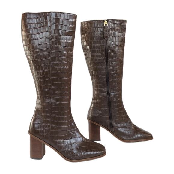 JOURNEE COLLECTION Tamori Leather Boot Brown Croc Embossed Knee High Women's 9.5 - Picture 3 of 9